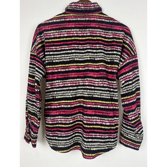 Emily Wonder Multicolor Ribbed Button up Shirt S Long Sleeve Collared Boho Retro - Picture 2 of 11
